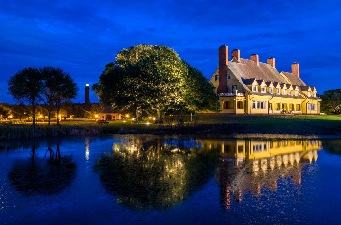 Whalehead Club night view in historic Corolla